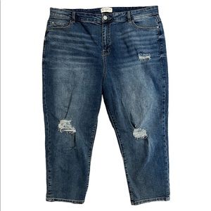 ELOQUII | Plus Size Ripped Blue Jeans with Holes in Knees Size 20